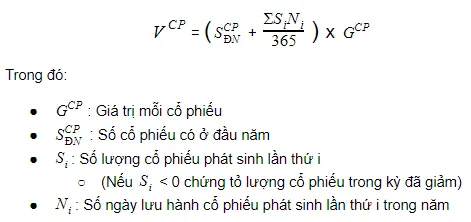 Công thức tính vốn cổ phần bình quân trong kỳ tính toán