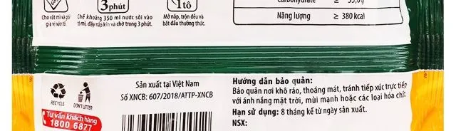 chất bảo quản mì ăn liền được in trong phần bao bì