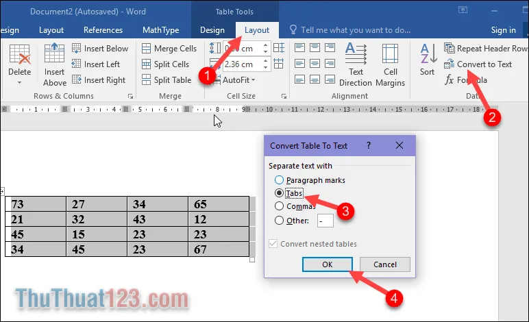 4 chuyển từ bảng sang văn bản vẫn giữ lại bố cục trong word