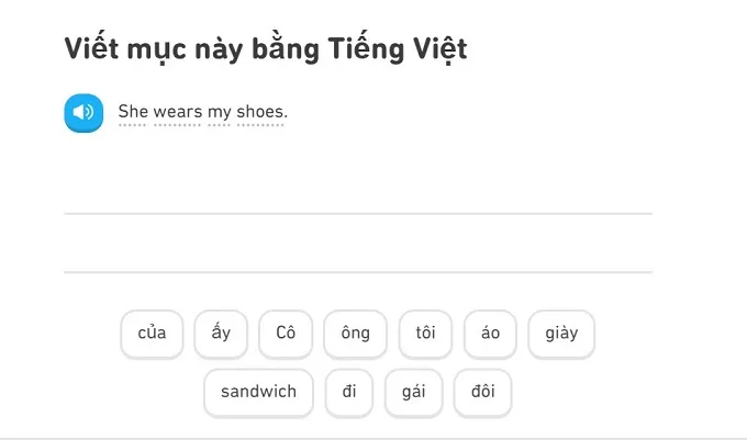 Bài học trên ứng dụng Duolingo