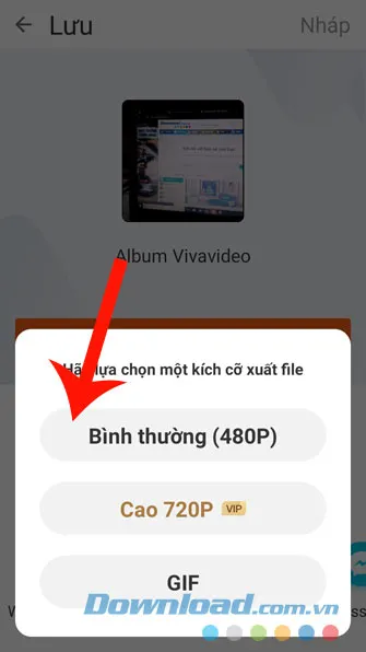 Chọn kích thước của tệp khi lưu vào máy tính