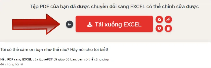 Chuyển đổi thành công, nhấn vào tải xuống Excel