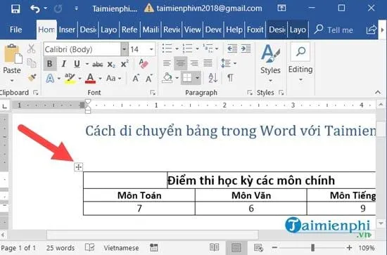 cach di chuyen bang trong word 6