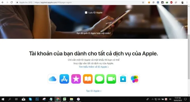 Truy cập trang đăng ký tài khoản của Apple