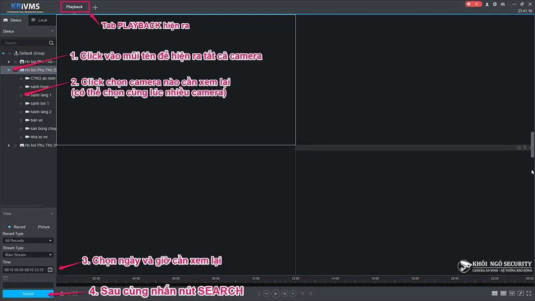 Hướng dẫn xem lại camera KBVision trên phần mềm KBiVMS