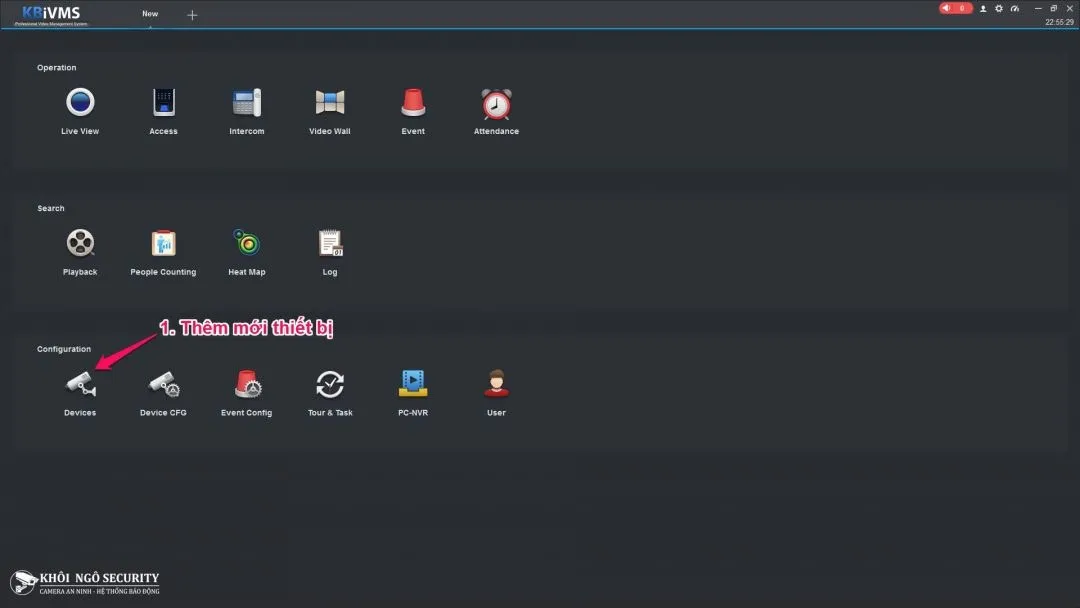 Thêm mới thiết bị camera hoặc đầu ghi hình trên KBiVMS