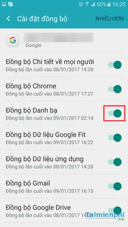 sao luu danh ba tren dien thoai android