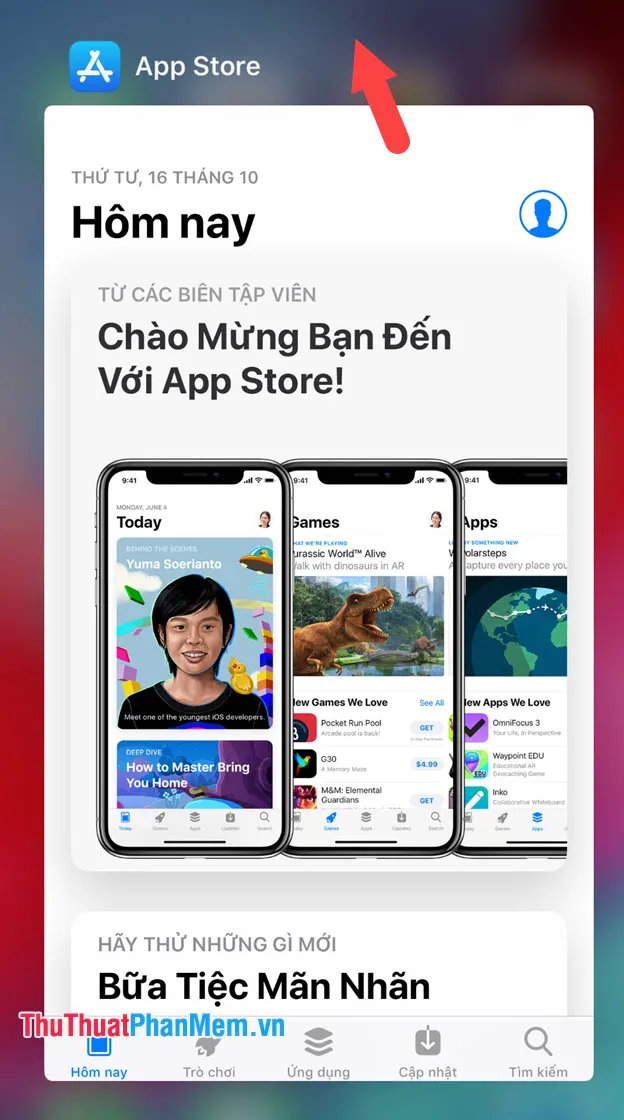 Vuốt App Store lên trên để đóng ứng dụng lại