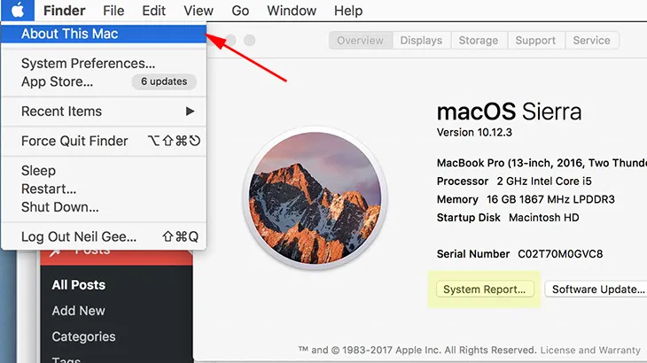 Chọn vào About this mac