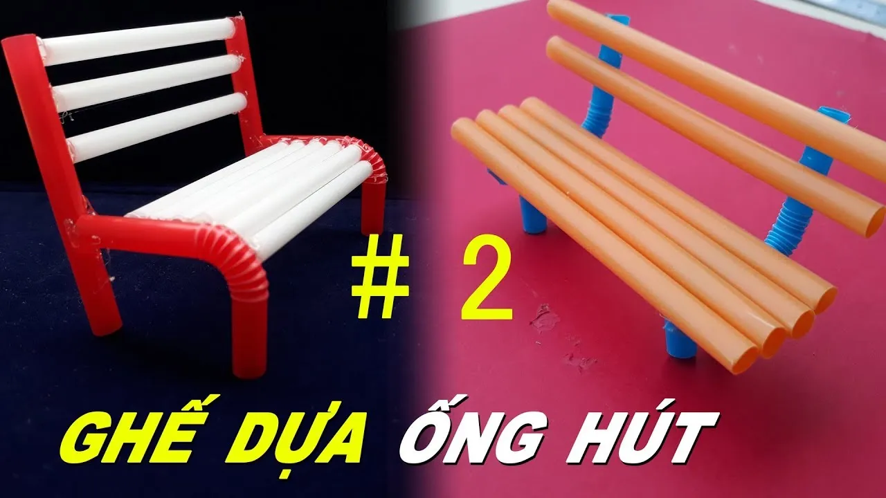 2 Cách làm băng ghế dựa từ ống hút đơn giản cho bếp bê chơi - làm ghế trang trí nhà DIY Ống Hút