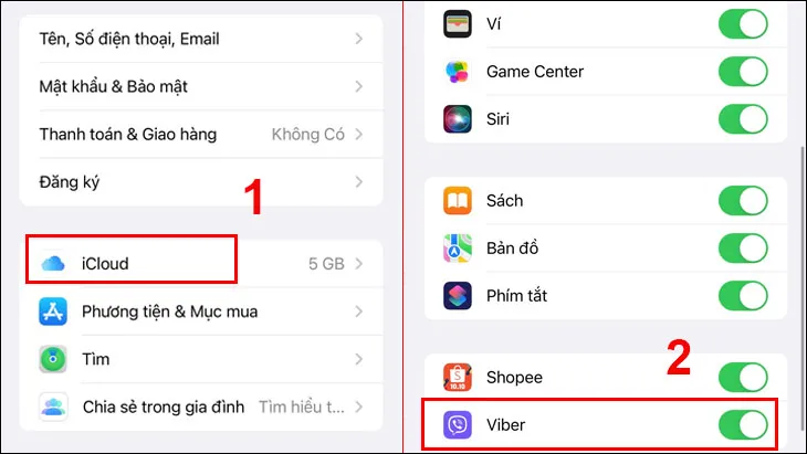 Cần phải bật chế độ sao lưu dữ liệu iCloud Drive cho tài khoản Viber