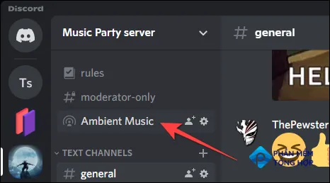 The Stage Channel's name will appear above the Text Channels list.