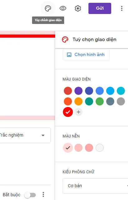 Chọn màu trong Google Form