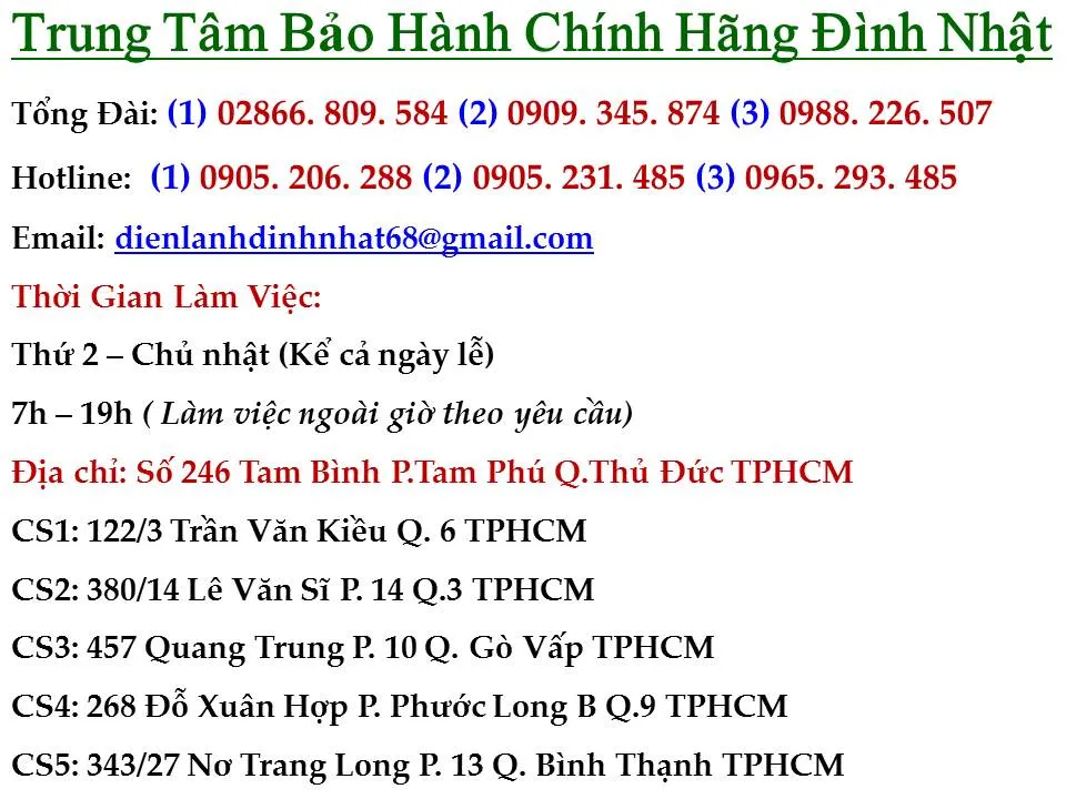 Liên hệ trung tâm bảo hành chính hãng Đình Nhật