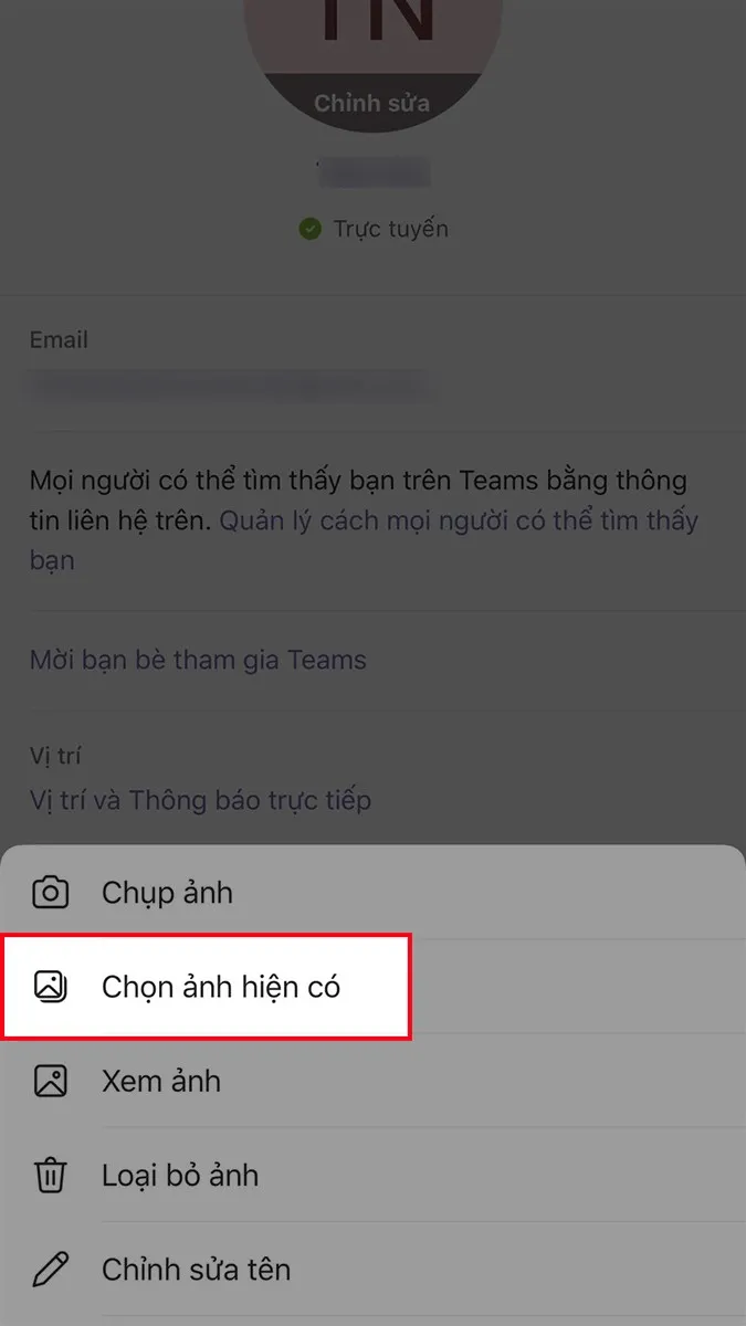 Nhấn Chọn ảnh hiện có để tải ảnh lên