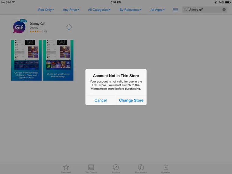 Một ví dụ về ứng dụng trên App Store không hỗ trợ thị trường Việt Nam