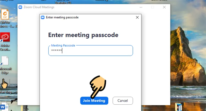 Bạn nhập password của phòng