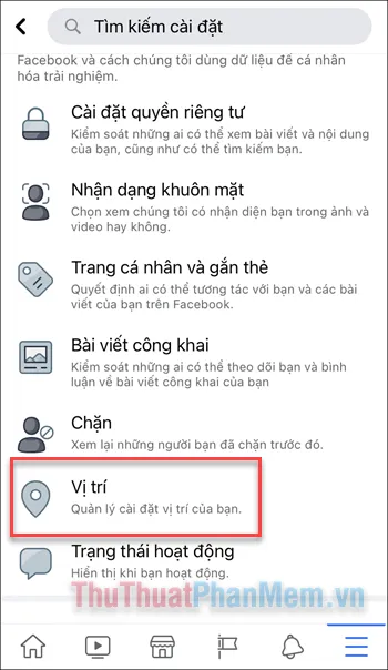 Truy cập vào Cài đặt, tìm đến Vị trí