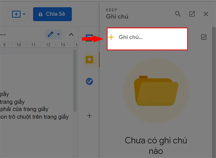 Chọn vào Ghi chú