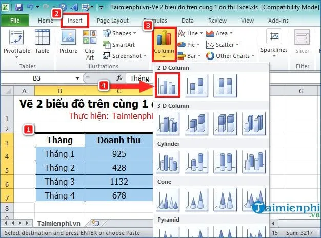 ve 2 bieu do tren cung 1 do thi trong excel 3