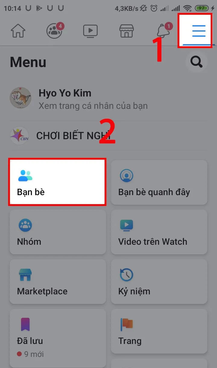 Chọn mục bạn bè