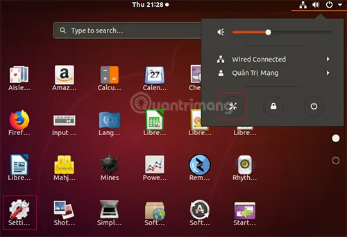 Mở app Setting của Ubuntu