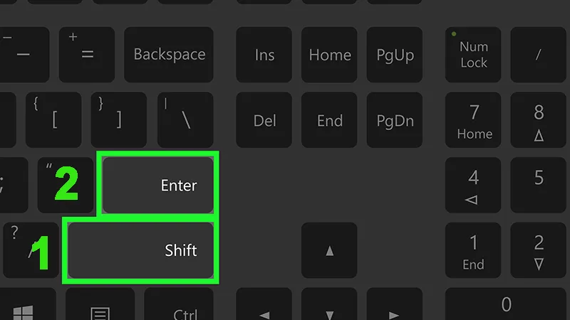 Nhấn phím Shift + Enter