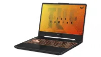 ASUS TUF GAMING A15 gaming laptop with screen open on white background