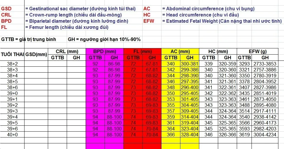 chỉ số siêu âm thai nhi tuần 10