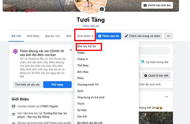 xem kho lưu trữ tin Facebook trên máy tính