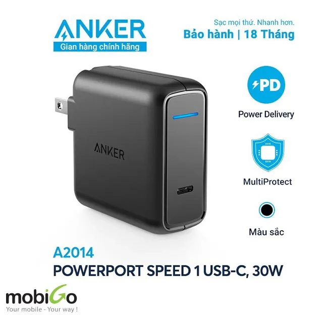 sạc nhanh Anker USB C 30W with Power Delivery Charger