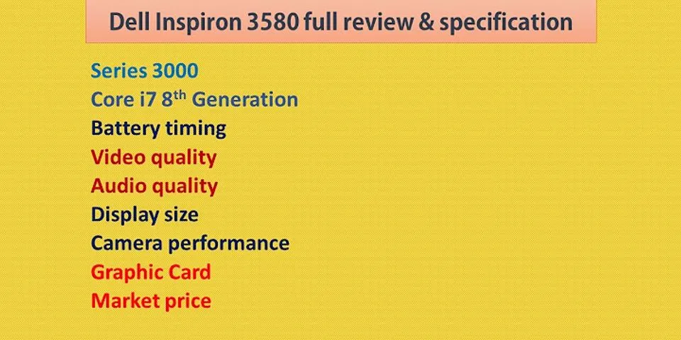 Dell Core i7 8th Generation Laptop specification