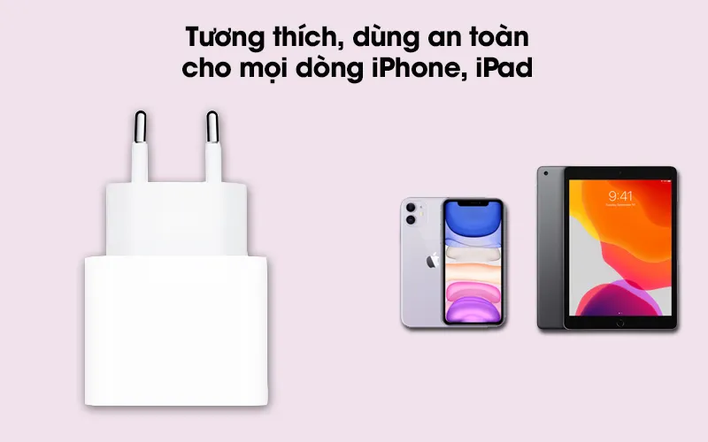 Adapter Sạc Type C 20W dùng cho iPhone/iPad Apple MHJE3 Trắng - Apple MHJE3 phù hợp 100% với các dòng iPhone, iPad