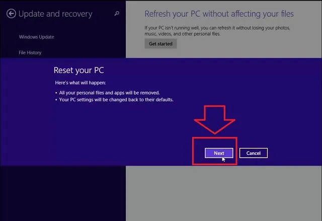 Hướng dẫn Reset Windows 8.1- Bước 2