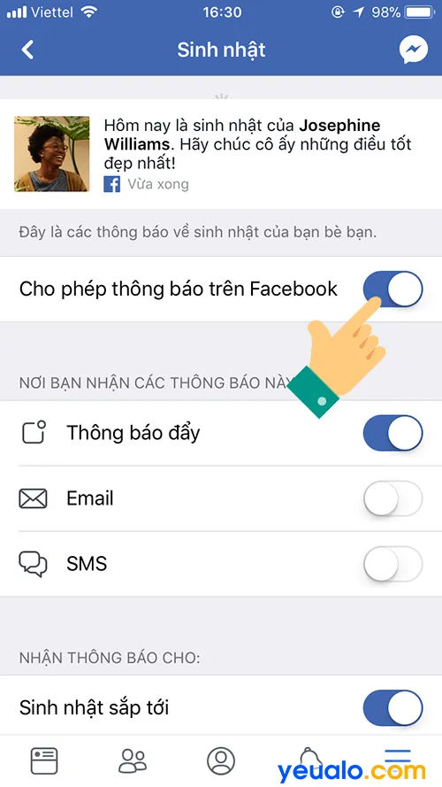 Cách Tắt/ Bật thông báo sinh nhận bạn bè Facebook trên điện thoại 4