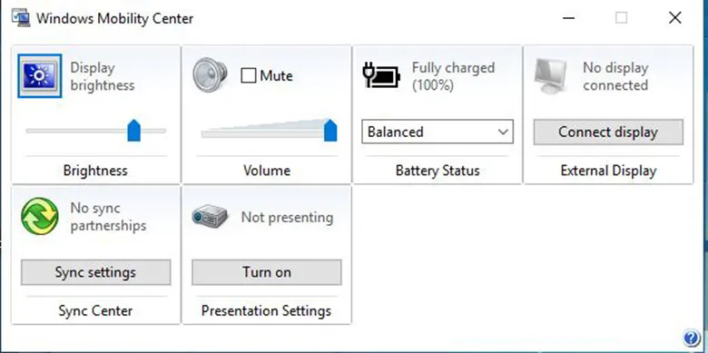 Cách thực hiện không chỉnh được độ sáng màn hình laptop bằng Windows Mobility Center