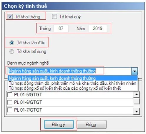 Chọn kì tính thuế
