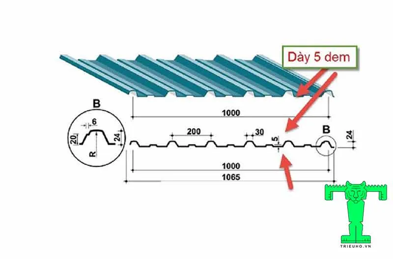 kí hiệu độ dày tôn lợp