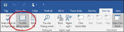 Lệnh Từ điển đồng nghĩa trong công cụ Soát lỗi trên tab Xem lại.